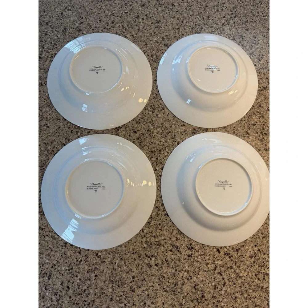 Set Of 4 - VTG  Fitz & Floyd Coquille Lg Rim Soup Bowls Peach Shells Coastal EUC